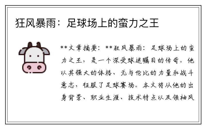 狂风暴雨：足球场上的蛮力之王