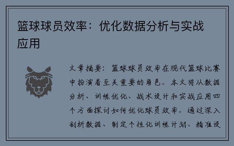 篮球球员效率：优化数据分析与实战应用